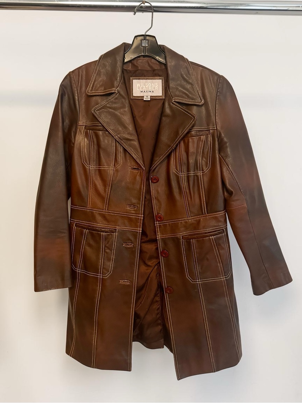 Wilsons Leather Dark Brown Leather Coat with Contrast Stitching - Picture 3 of 8